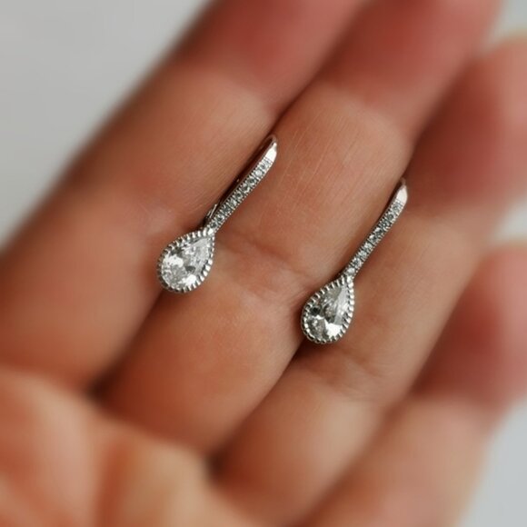 Sterling silver cz drop lever back earrings - Picture 5 of 7